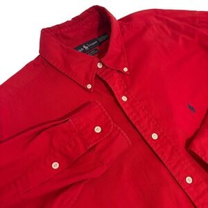 Ralph Lauren Blaire Button Down Shirt Mens XL Red Long Sleeve Blue Pony Logo‎